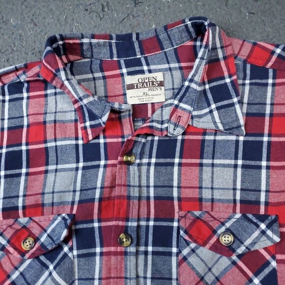 Open Trails Shirt Mens Size XL Extra Large Long Sleeve Button Red Plaid - Picture 1 of 6